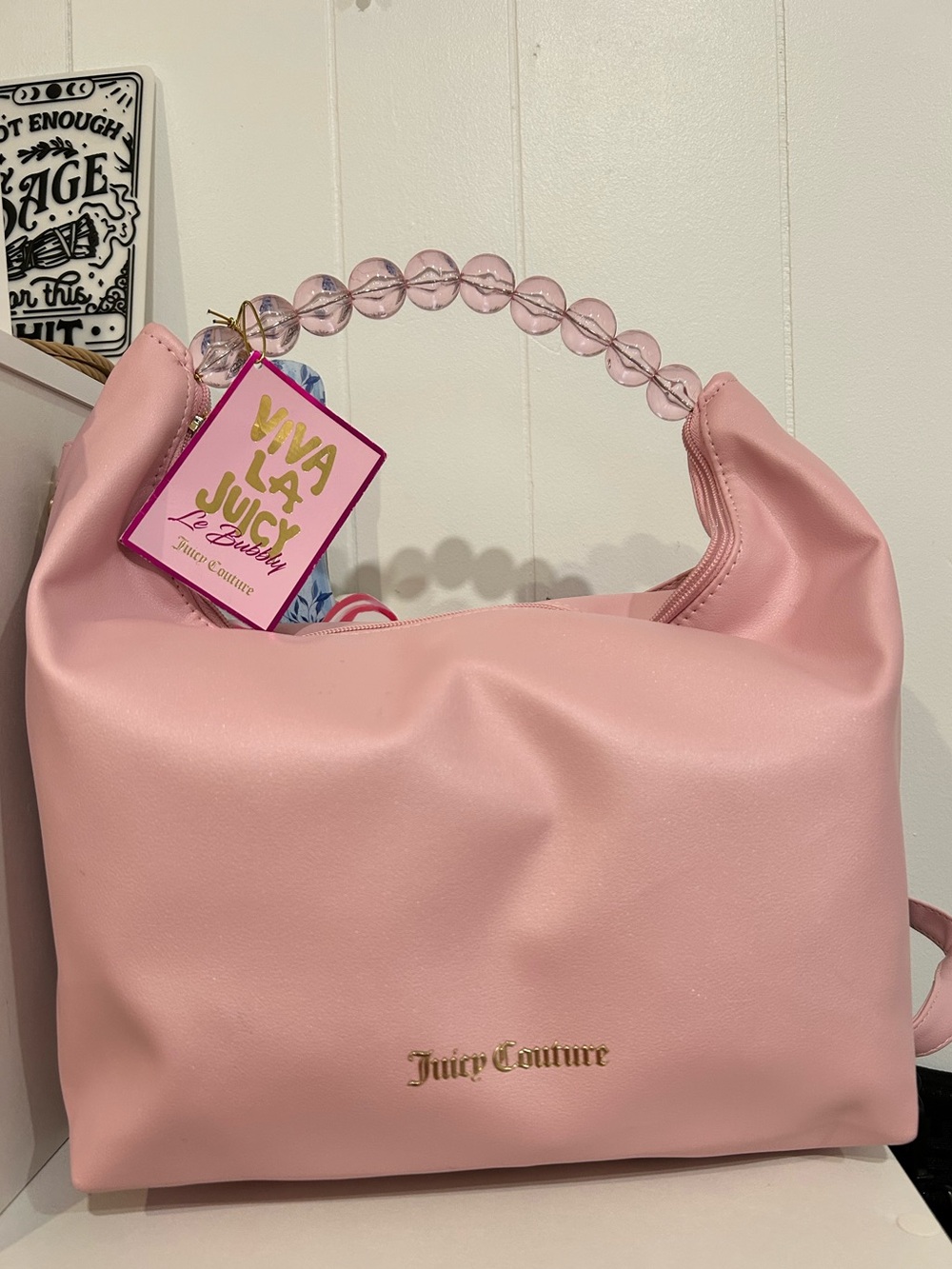 Juicy Couture Pastel Pink Bead-Handle Shoulder Bag